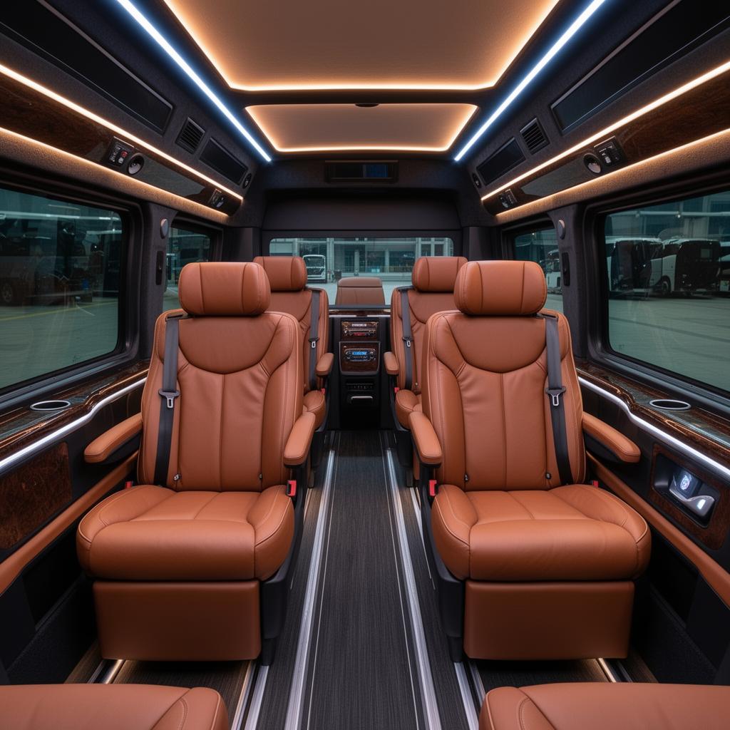 Interior of a Vimac executive transport van with leather captain's chairs